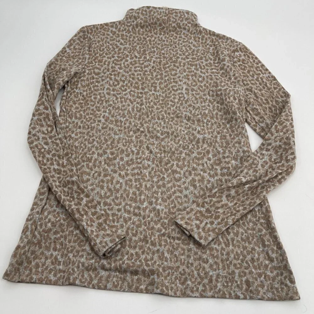 BeachLunchLounge Sweater XS Womens Animal Print Mock Neck Long Sleeves Thin Knit